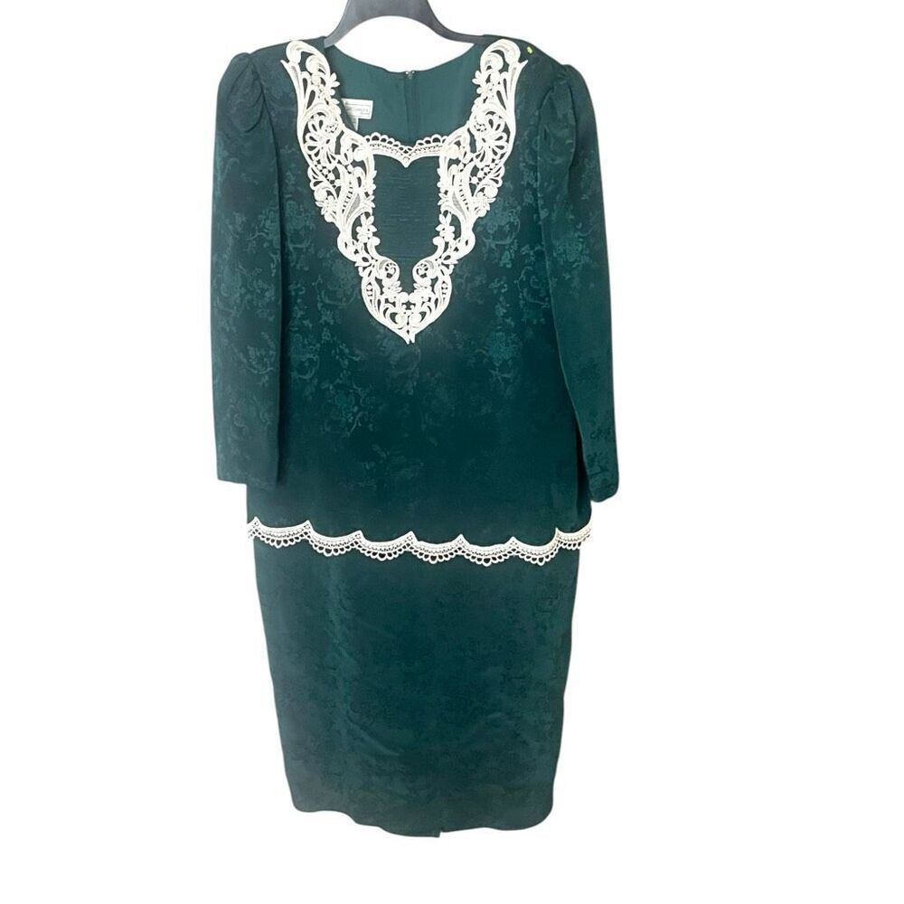 Scott McClintock Vintage Prairie Style Green Jacquard Long Sleeve Drop Waist Lac